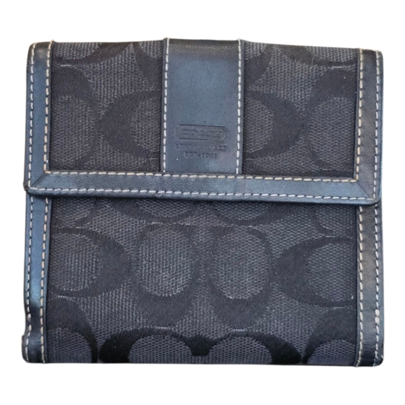 Coach Leatherware Black Signature C Canvas Leather Snap Bifold Wallet - Picture 3 of 14